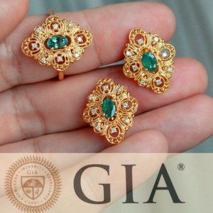 Natural Alexandrite Diamond 18k Yellow Gold Set